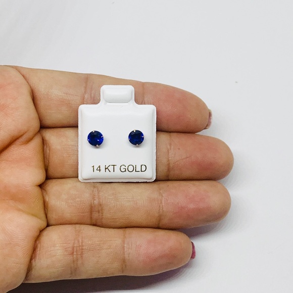 14k Solid Gold Blue Women Stud Earrings